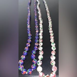 Two vintage Chinese cloisonné floral hand painted necklaces